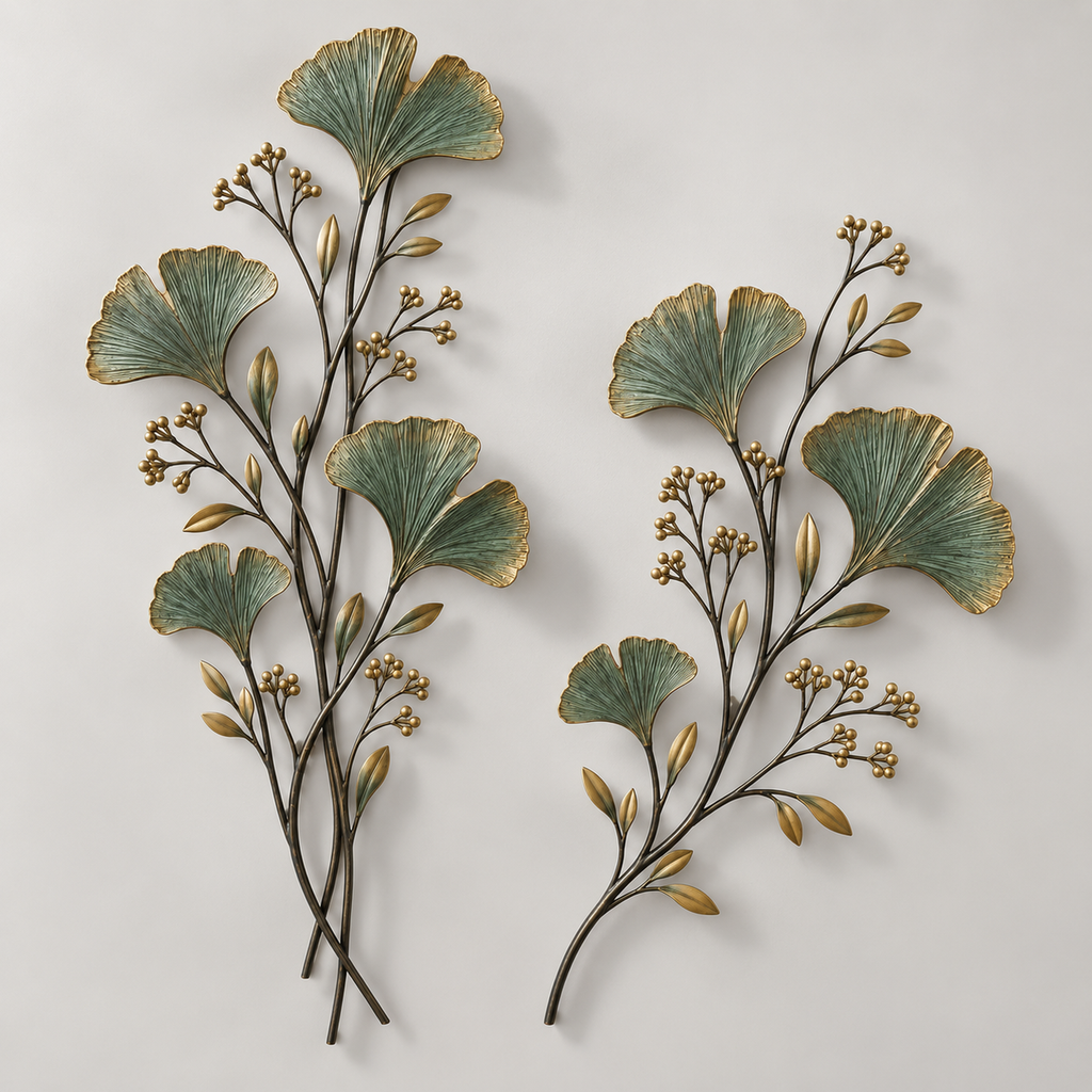 Meadowline Ginkgo Branch Metal Wall Art, 2-Piece Set