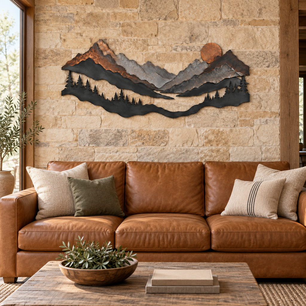 Layered Mountain Passage Metal Wall Art