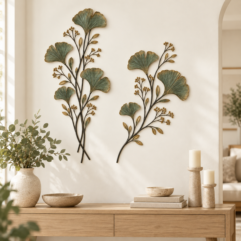 Meadowline Ginkgo Branch Metal Wall Art, 2-Piece Set