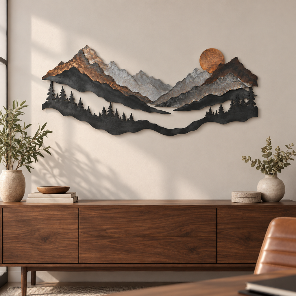 Layered Mountain Passage Metal Wall Art