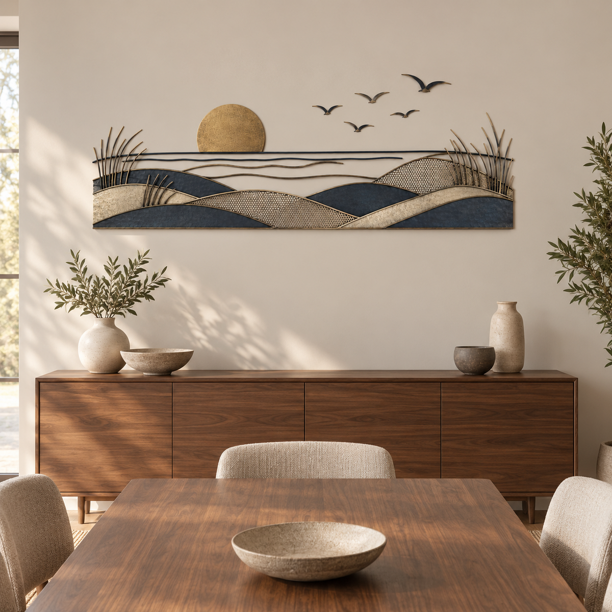 Coastal Flight and Dunes Metal Wall Sculpture