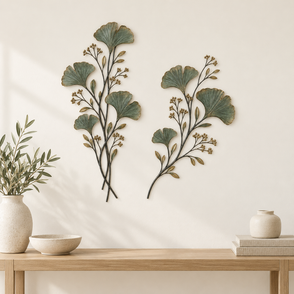 Meadowline Ginkgo Branch Metal Wall Art, 2-Piece Set